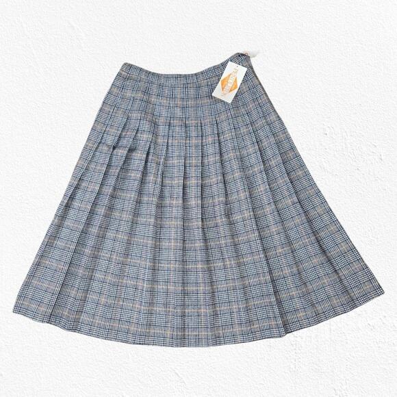 70s Vintage Pendleton Gray Plaid Authentic Carnegie Deadstock Midi Skirt Size 16 - Picture 1 of 8